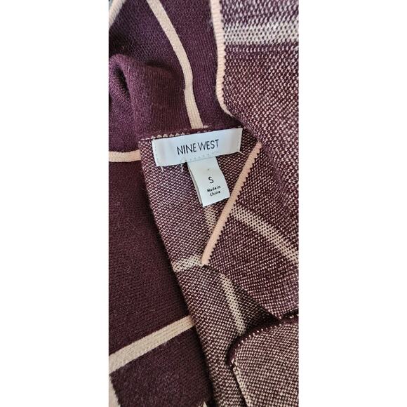 New NINE WEST Sweater Long Coat Cardigan Duster Deep‎ Purple Plaid Rayon Small 4 - Picture 3 of 3